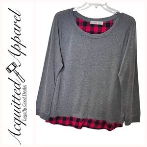 Faded Glory Layered Solid Plaid Long Sleeve Tee